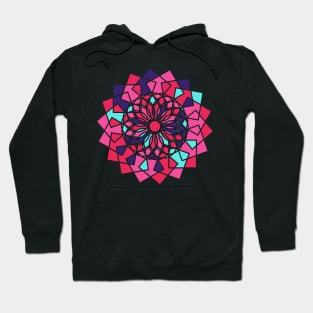 Digital mandala with geometric repeated shapes in random bright neon colors Hoodie